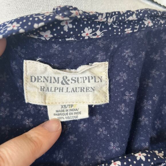 Ralph Lauren Denim Supply Navy Blue Ditzy Floral Micro Mini Wrap Tie Skirt - Picture 5 of 6